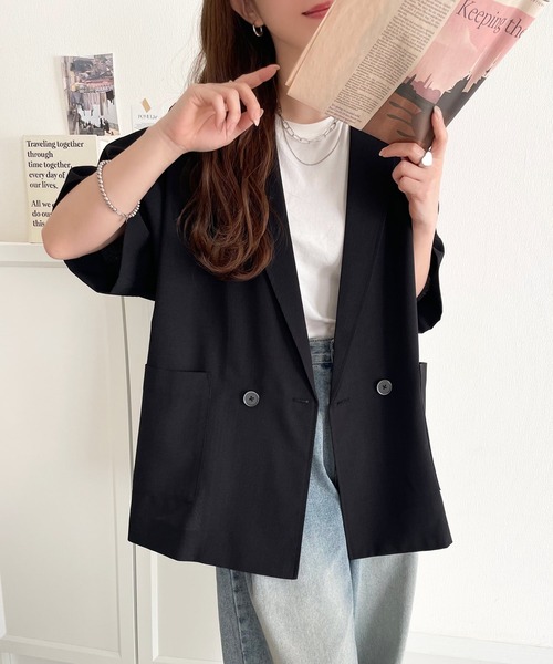 classicalelf（クラシカルエルフ）の「大人の抜け感を楽しむ。麻調シアードルマンショートスリーブジャケット（テーラードジャケット・レディース・チャコール/ベージュ/ブラック・X-LARGE/LARGE/MEDIUM/SMALL）」の14枚目の写真