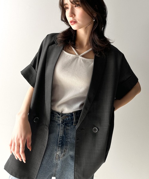 classicalelf（クラシカルエルフ）の「大人の抜け感を楽しむ。麻調シアードルマンショートスリーブジャケット（テーラードジャケット・レディース・チャコール/ベージュ/ブラック・X-LARGE/LARGE/MEDIUM/SMALL）」の18枚目の写真