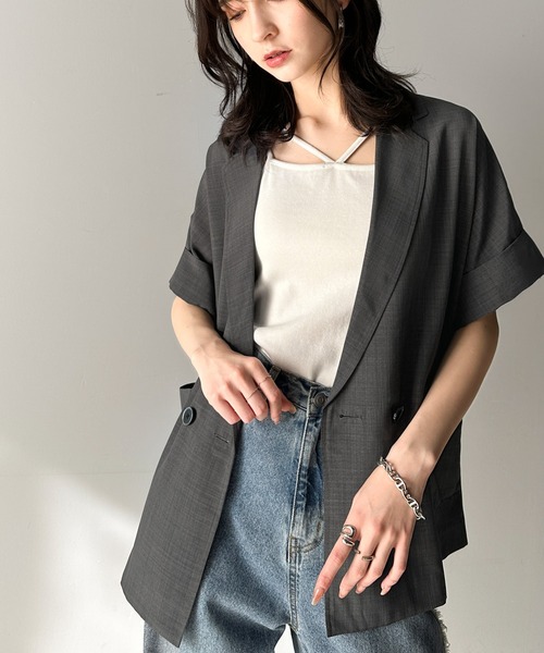 classicalelf（クラシカルエルフ）の「大人の抜け感を楽しむ。麻調シアードルマンショートスリーブジャケット（テーラードジャケット・レディース・チャコール/ベージュ/ブラック・X-LARGE/LARGE/MEDIUM/SMALL）」の22枚目の写真