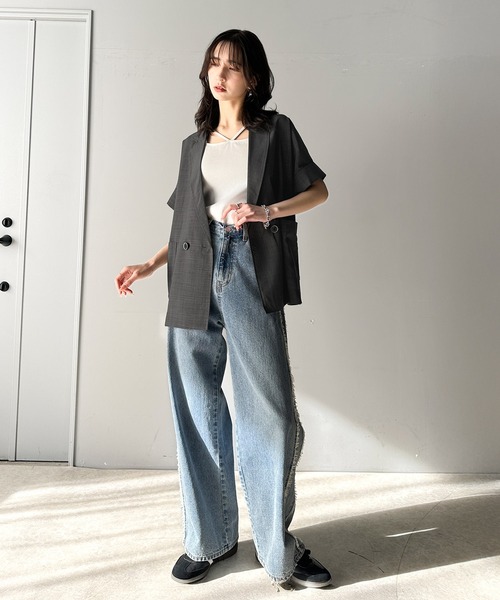 classicalelf（クラシカルエルフ）の「大人の抜け感を楽しむ。麻調シアードルマンショートスリーブジャケット（テーラードジャケット・レディース・チャコール/ベージュ/ブラック・X-LARGE/LARGE/MEDIUM/SMALL）」の21枚目の写真