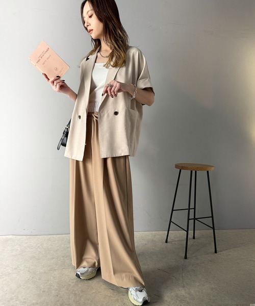 classicalelf（クラシカルエルフ）の「大人の抜け感を楽しむ。麻調シアードルマンショートスリーブジャケット（テーラードジャケット・レディース・チャコール/ベージュ/ブラック・X-LARGE/LARGE/MEDIUM/SMALL）」の8枚目の写真