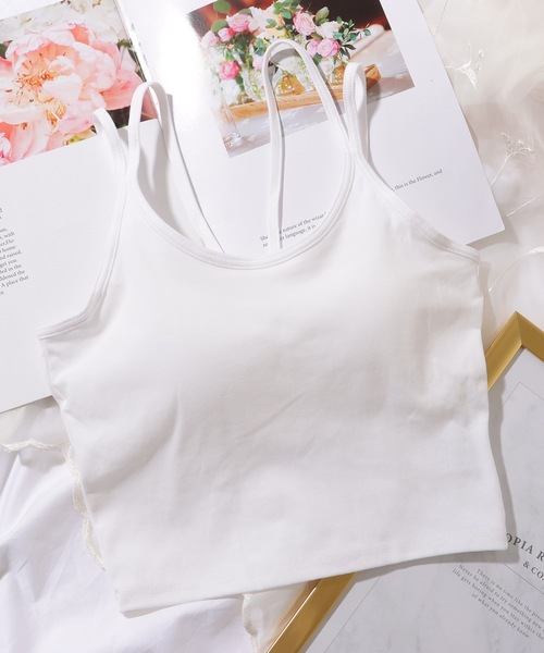 Lace Ladies(レースレディース)の「ソリッドカラー ダブル ストラップ ベーシック ハーフトップ(キャミソール・レディース・グレー/ブラック/ホワイト/キャメル/グリーン・S/M/L/XL)」の22枚目の写真