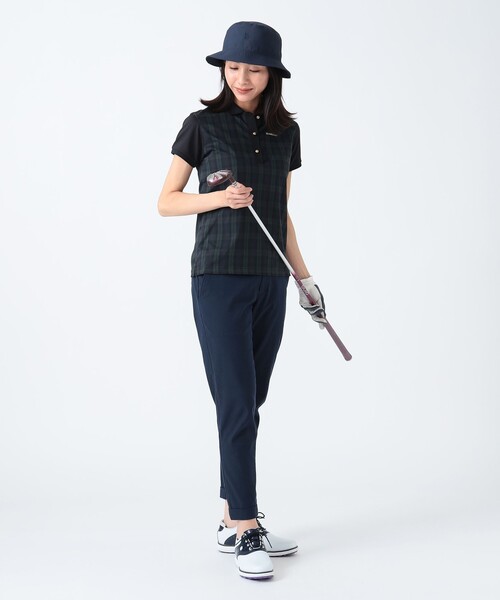 未使用 定価17,000 ビームスゴルフ チェック ポロシャツ Ｍ ブラック セール】〈WOMEN〉PURPLE LABEL / チェック 切り替え ポロシャツ