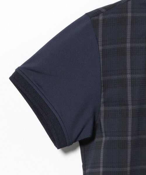 ビームスゴルフ パープルレーベル 切替 ポロシャツ ブルー ストライプ Sサイズ BEAMS GOLF PURPLE LABEL（ビームス ゴルフ パープル レーベル