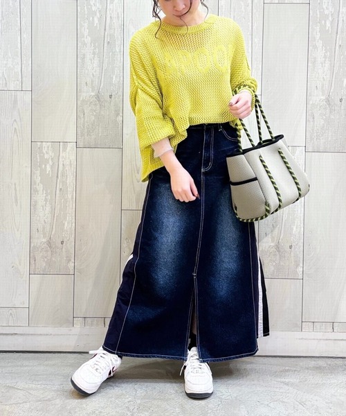 Q（キュー）の「デニムドッキングスカート（デニムスカート・レディース・ネイビー/ホワイト・MEDIUM）」の7枚目の写真