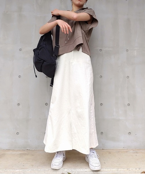 Q（キュー）の「デニムドッキングスカート（デニムスカート・レディース・ネイビー/ホワイト・MEDIUM）」の11枚目の写真