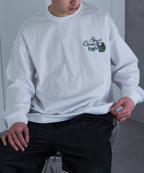 AIRWALK（エアウォーク）の「【AIRWALK】ワンポイントモンスターグラフィック オーバーサイズロンT（Tシャツ/カットソー・メンズ・グレー/ブラック/ネイビー/ホワイト/グリーン・M/L/XL/S）」の14枚目の写真