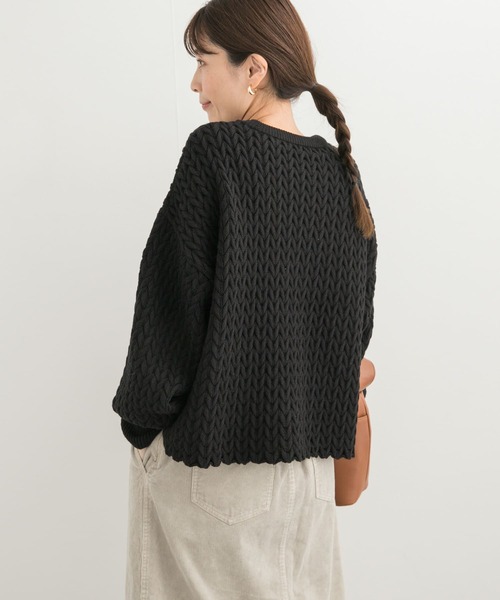URBAN RESEARCH DOORS（アーバンリサーチドアーズ）の「ヘリンボーン柄ニットプルオーバー（ニット/セーター・レディース・ブラック/ライトベージュ・MEDIUM）」の8枚目の写真