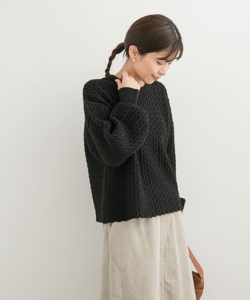 URBAN RESEARCH DOORS（アーバンリサーチドアーズ）の「ヘリンボーン柄ニットプルオーバー（ニット/セーター・レディース・ブラック/ライトベージュ・MEDIUM）」の11枚目の写真