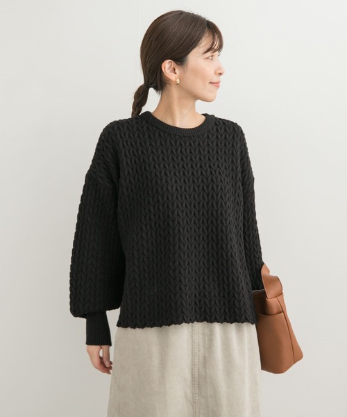 URBAN RESEARCH DOORS（アーバンリサーチドアーズ）の「ヘリンボーン柄ニットプルオーバー（ニット/セーター・レディース・ブラック/ライトベージュ・MEDIUM）」の12枚目の写真