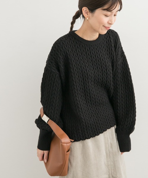 URBAN RESEARCH DOORS（アーバンリサーチドアーズ）の「ヘリンボーン柄ニットプルオーバー（ニット/セーター・レディース・ブラック/ライトベージュ・MEDIUM）」の13枚目の写真