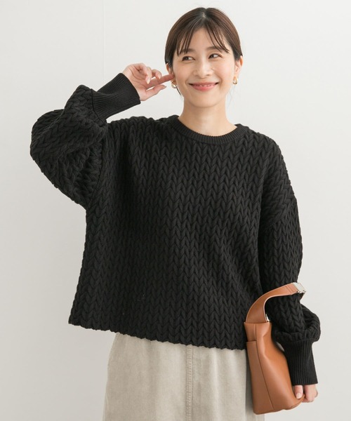 URBAN RESEARCH DOORS（アーバンリサーチドアーズ）の「ヘリンボーン柄ニットプルオーバー（ニット/セーター・レディース・ブラック/ライトベージュ・MEDIUM）」の14枚目の写真