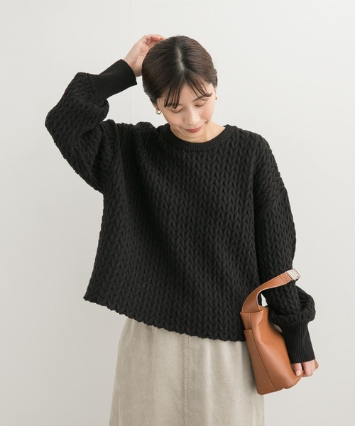 URBAN RESEARCH DOORS（アーバンリサーチドアーズ）の「ヘリンボーン柄ニットプルオーバー（ニット/セーター・レディース・ブラック/ライトベージュ・MEDIUM）」の15枚目の写真
