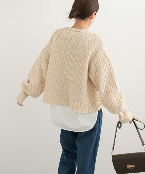 URBAN RESEARCH DOORS（アーバンリサーチドアーズ）の「ヘリンボーン柄ニットプルオーバー（ニット/セーター・レディース・ブラック/ライトベージュ・MEDIUM）」の20枚目の写真