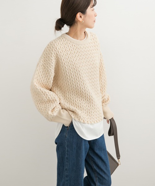 URBAN RESEARCH DOORS（アーバンリサーチドアーズ）の「ヘリンボーン柄ニットプルオーバー（ニット/セーター・レディース・ブラック/ライトベージュ・MEDIUM）」の22枚目の写真