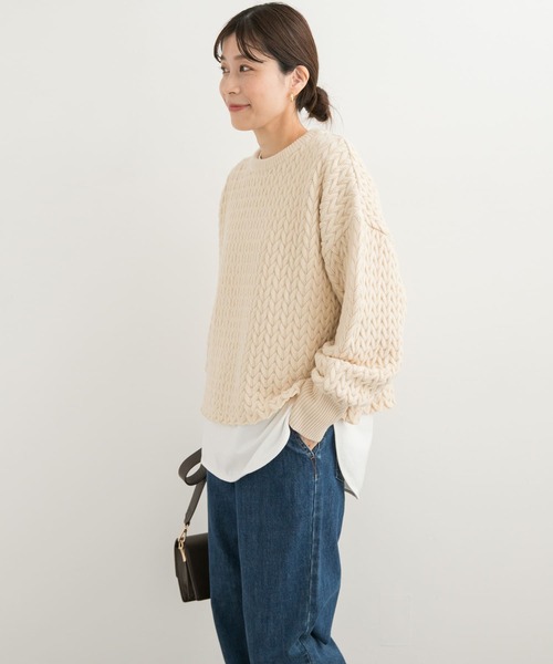 URBAN RESEARCH DOORS（アーバンリサーチドアーズ）の「ヘリンボーン柄ニットプルオーバー（ニット/セーター・レディース・ブラック/ライトベージュ・MEDIUM）」の4枚目の写真