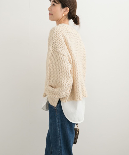 URBAN RESEARCH DOORS（アーバンリサーチドアーズ）の「ヘリンボーン柄ニットプルオーバー（ニット/セーター・レディース・ブラック/ライトベージュ・MEDIUM）」の5枚目の写真
