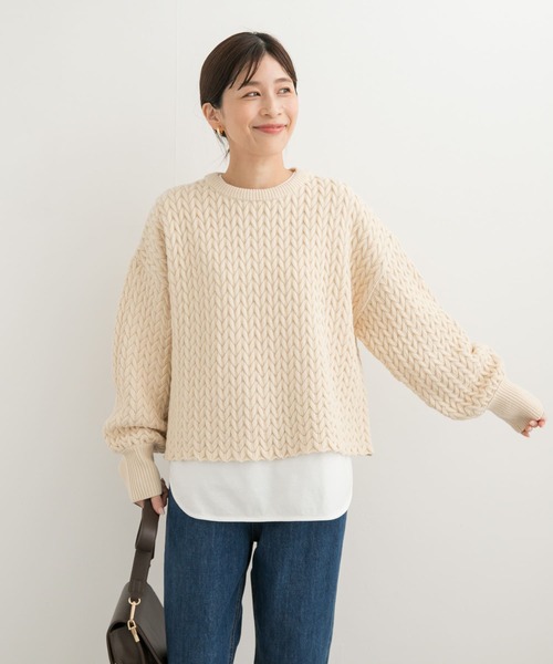 送料無料 美品 45R ヘリンボーン コットン ニット プルオーバー 送料無料 美品 45R ヘリンボーン コットン ニット プルオーバー