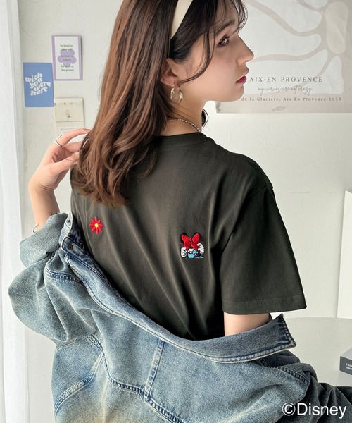 【ELF SACK】ミッキーコラボ 刺繍 半袖 Tシャツ DISNEY/ディズニー】天竺チェーン・さがら刺繍半袖クルーネック
