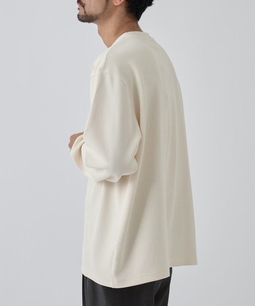 セール】スウェットライクワッフルヘンリーネックプルオーバー（T