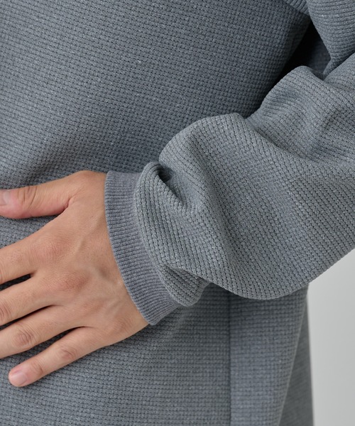 スウェットライクワッフルヘンリーネックプルオーバー（Tシャツ