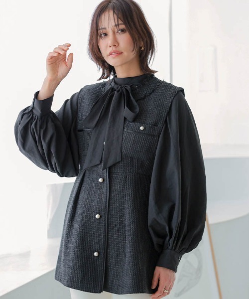 aquagarage(アクアガレージ)の「ツイードジレ(その他アウター・レディース・ブラック/アイボリー・L/M)」の5枚目の写真