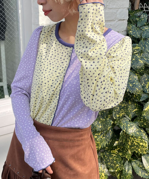 HELLO.SANFRANCISCO(ハローサンフランシスコ)の「【HELLO.SANFRANCISCO/ハローサンフランシスコ】小花柄ドッキングリブトップス(Tシャツ/カットソー・レディース・オフホワイト/イエロー・ONE SIZE)」の18枚目の写真