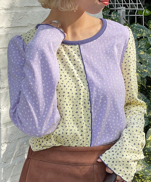 HELLO.SANFRANCISCO(ハローサンフランシスコ)の「【HELLO.SANFRANCISCO/ハローサンフランシスコ】小花柄ドッキングリブトップス(Tシャツ/カットソー・レディース・オフホワイト/イエロー・ONE SIZE)」の19枚目の写真