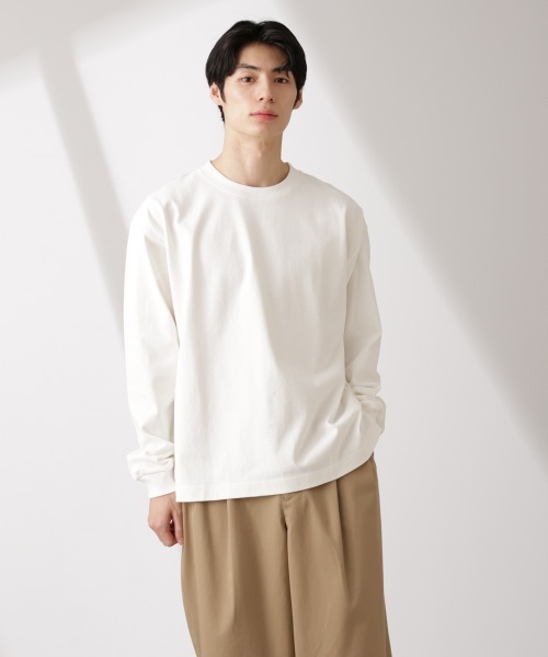 NANO universe（ナノユニバース）の「ヘビーオンスBigTシャツ 長袖（Tシャツ/カットソー・メンズ・ホワイト/ライトグレー/スミクロ・L/M）」の4枚目の写真