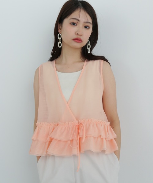 N.（N. Natural Beauty Basic）（エヌエヌナチュラルビューティーベーシック）の「フリルレイヤードジレ（ベスト・レディース・オフホワイト/ブラック/サーモンピンク・MEDIUM）」の20枚目の写真