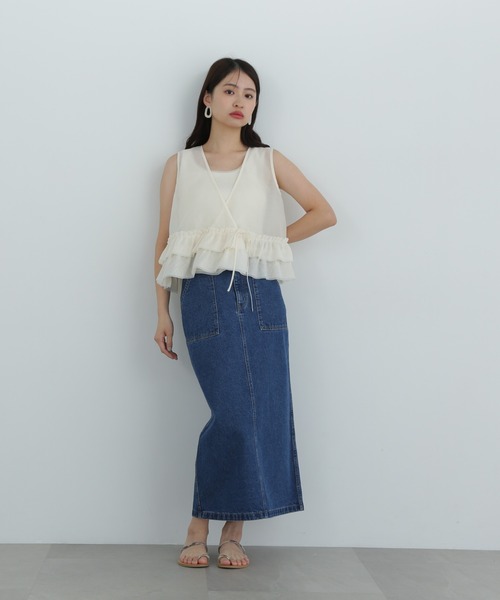 N.（N. Natural Beauty Basic）（エヌエヌナチュラルビューティーベーシック）の「フリルレイヤードジレ（ベスト・レディース・オフホワイト/ブラック/サーモンピンク・MEDIUM）」の5枚目の写真