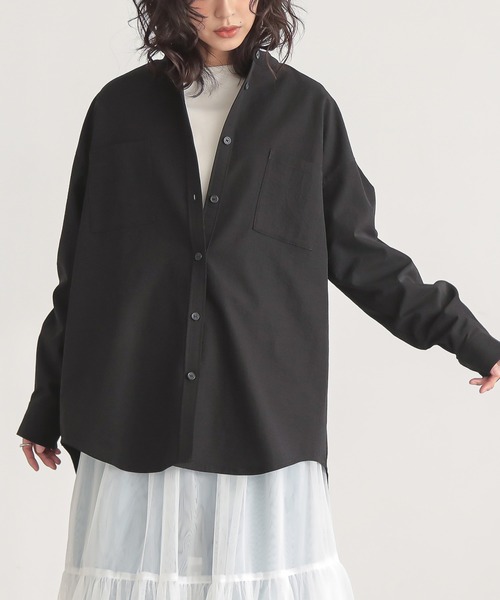 ブラウス シャツ 速乾ルーズバンドカラーシャツ「サスティナブル」 レディース セール】速乾ルーズバンドカラーシャツ【サスティナブル