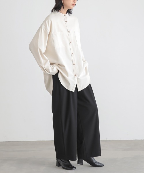 for/c(フォーシー)の「速乾ルーズバンドカラーシャツ【サスティナブル】(シャツ/ブラウス・レディース・ブラック/アイボリー・L/M)」の3枚目の写真