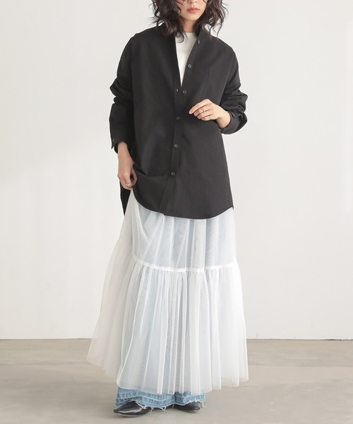for/c(フォーシー)の「速乾ルーズバンドカラーシャツ【サスティナブル】(シャツ/ブラウス・レディース・ブラック/アイボリー・L/M)」の14枚目の写真
