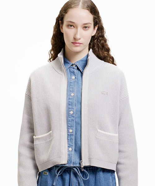 LACOSTE（ラコステ）の「ジップアップローゲージニットブルゾン（カーディガン/ボレロ・レディース・ホワイト/ベージュ/ライトグレー・40/38/36/34）」の2枚目の写真
