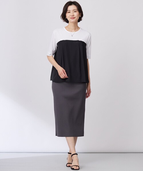 J.PRESS Ladies(J.プレス レディス)の「【洗える】ドッキングジャージー ビスチェライク プルオーバー(Tシャツ/カットソー・レディース・ベージュ系1/ライトグレー系2/ブラック系1・SMALL)」の5枚目の写真