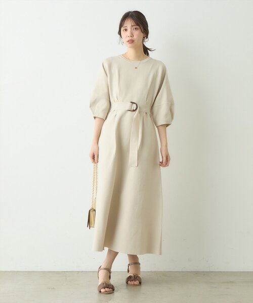 セール】【WEB限定】ランタンスリーブポリニットワンピース