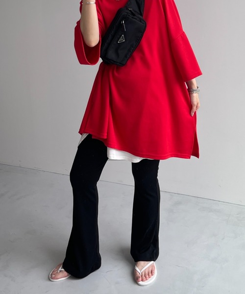 wee9s（ウィークス）の「soft touch lib flare pants / ソフトタッチリブフレアパンツ（スウェットパンツ・レディース・ブラック/ピンク・LONG/FREE）」の5枚目の写真
