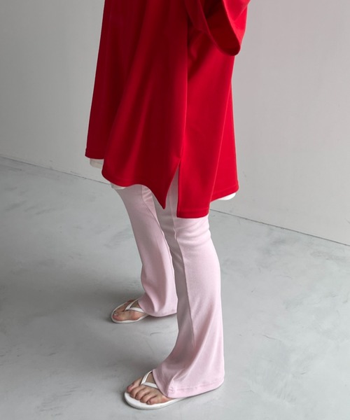 wee9s（ウィークス）の「soft touch lib flare pants / ソフトタッチリブフレアパンツ（スウェットパンツ・レディース・ブラック/ピンク・LONG/FREE）」の6枚目の写真