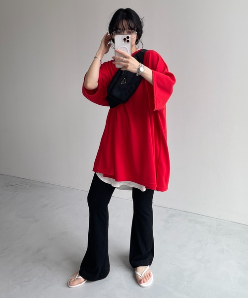 wee9s（ウィークス）の「soft touch lib flare pants / ソフトタッチリブフレアパンツ（スウェットパンツ・レディース・ブラック/ピンク・LONG/FREE）」の14枚目の写真