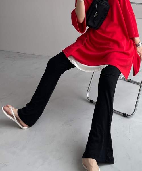 wee9s（ウィークス）の「soft touch lib flare pants / ソフトタッチリブフレアパンツ（スウェットパンツ・レディース・ブラック/ピンク・LONG/FREE）」の17枚目の写真
