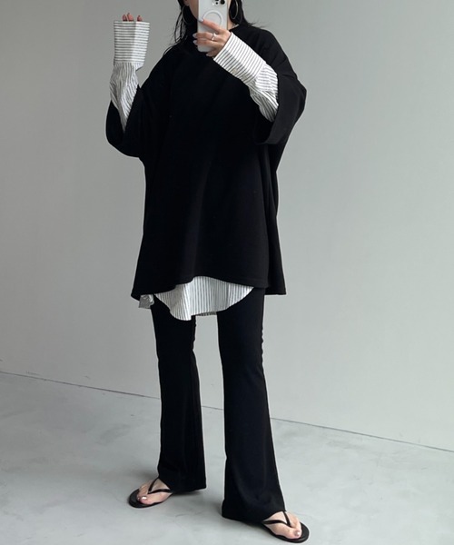 wee9s（ウィークス）の「soft touch lib flare pants / ソフトタッチリブフレアパンツ（スウェットパンツ・レディース・ブラック/ピンク・LONG/FREE）」の12枚目の写真