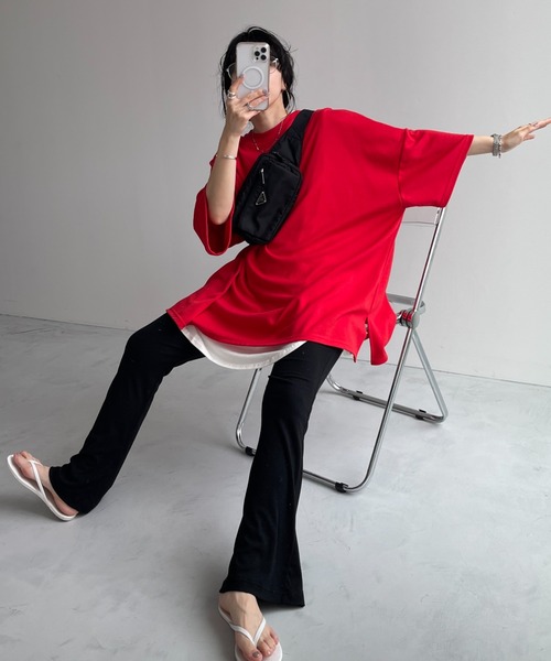 wee9s（ウィークス）の「soft touch lib flare pants / ソフトタッチリブフレアパンツ（スウェットパンツ・レディース・ブラック/ピンク・LONG/FREE）」の16枚目の写真