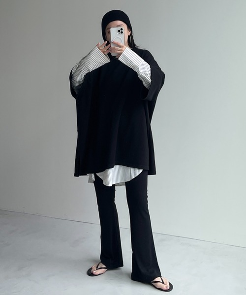 wee9s（ウィークス）の「soft touch lib flare pants / ソフトタッチリブフレアパンツ（スウェットパンツ・レディース・ブラック/ピンク・LONG/FREE）」の11枚目の写真