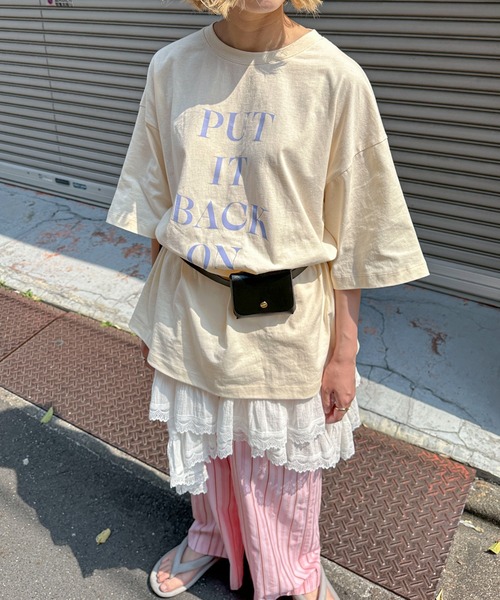 PILIT（ピリット）の「ロゴ チュニック tee（Tシャツ/カットソー・レディース・アイボリー/チャコールグレー/ダークブルー/ピンク・MEDIUM）」の2枚目の写真
