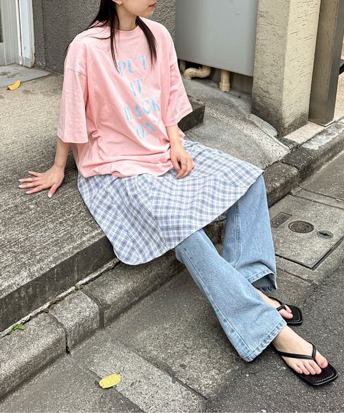 PILIT（ピリット）の「ロゴ チュニック tee（Tシャツ/カットソー・レディース・アイボリー/チャコールグレー/ダークブルー/ピンク・MEDIUM）」の21枚目の写真
