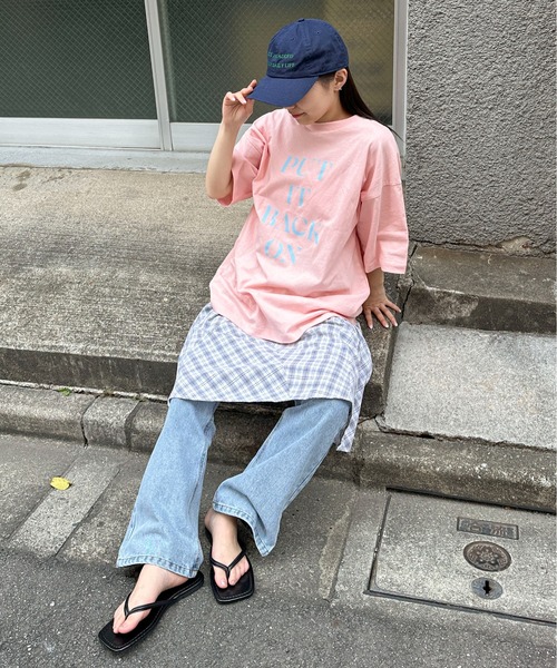 PILIT（ピリット）の「ロゴ チュニック tee（Tシャツ/カットソー・レディース・アイボリー/チャコールグレー/ダークブルー/ピンク・MEDIUM）」の22枚目の写真