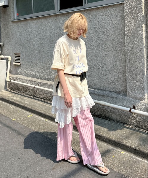 PILIT（ピリット）の「ロゴ チュニック tee（Tシャツ/カットソー・レディース・アイボリー/チャコールグレー/ダークブルー/ピンク・MEDIUM）」の5枚目の写真