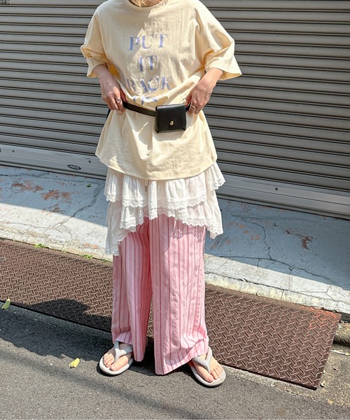 PILIT（ピリット）の「ロゴ チュニック tee（Tシャツ/カットソー・レディース・アイボリー/チャコールグレー/ダークブルー/ピンク・MEDIUM）」の6枚目の写真