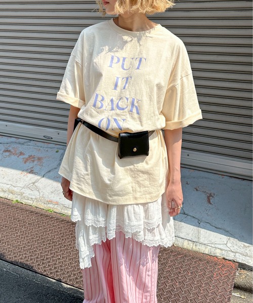 PILIT（ピリット）の「ロゴ チュニック tee（Tシャツ/カットソー・レディース・アイボリー/チャコールグレー/ダークブルー/ピンク・MEDIUM）」の7枚目の写真